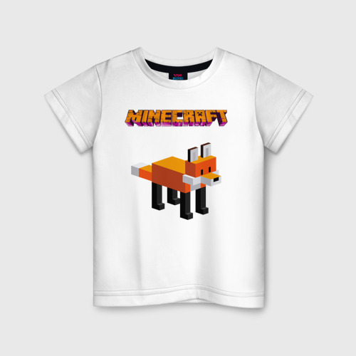 Детская футболка хлопок с принтом Minecraft - лиса, вид спереди #2
