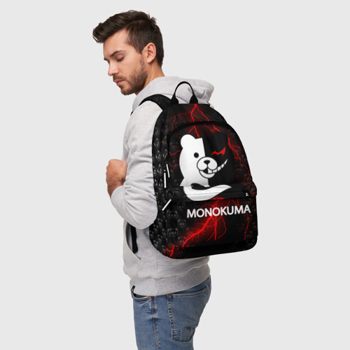 Рюкзак 3D с принтом Монокума с красной молнией, фото на моделе #1