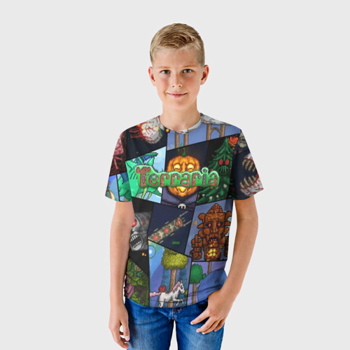 Детская футболка 3D с принтом Terraria коллаж с боссами, фото на моделе #1