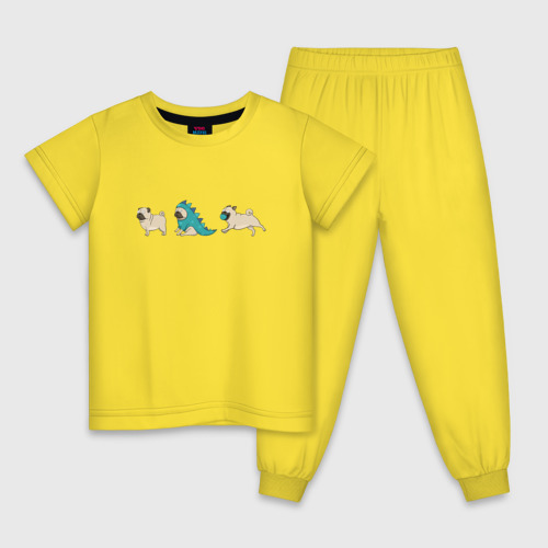 Детская пижама хлопок с принтом Смешные мопсы, вид спереди #2