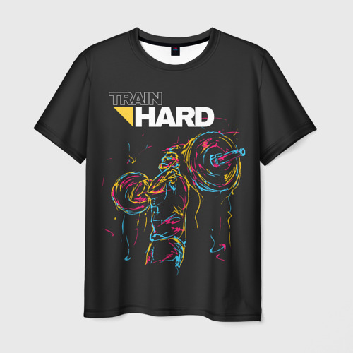 Мужская 3D футболка с принтом Train hard, вид спереди #2