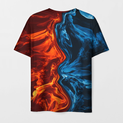 Мужская 3D футболка с принтом Огонь и вода, вид сзади #1
