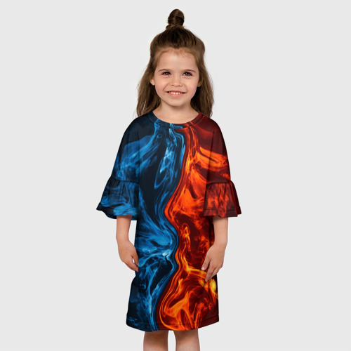 Детское платье 3D с принтом Огонь и вода, вид сбоку #3