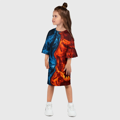 Детское платье 3D с принтом Огонь и вода, фото на моделе #1
