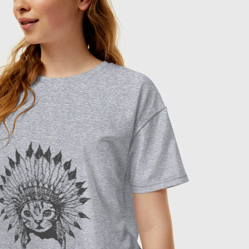 Женская футболка хлопок Oversize с принтом Кот индеец, фото на моделе #1