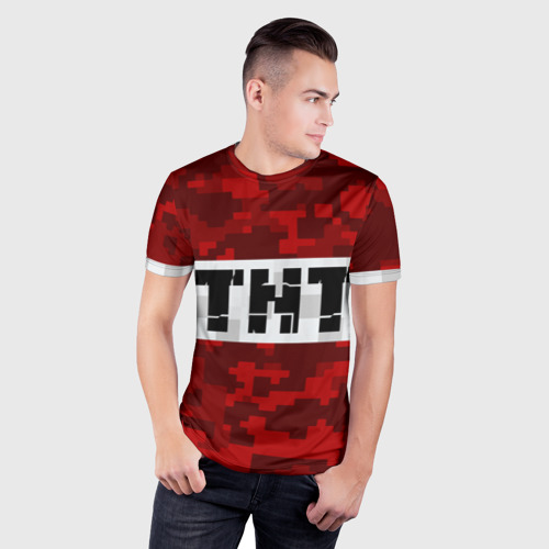 Мужская футболка 3D Slim с принтом Minecraft TNT Майнкрафт ТНТ, фото на моделе #1