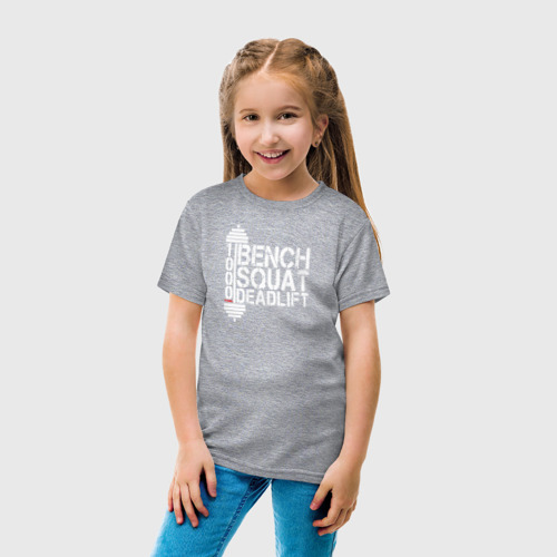 Детская футболка хлопок с принтом Bench squat and deadlift, вид сбоку #3