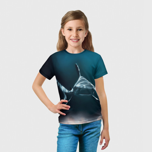 Детская футболка 3D с принтом Акула, вид сбоку #3