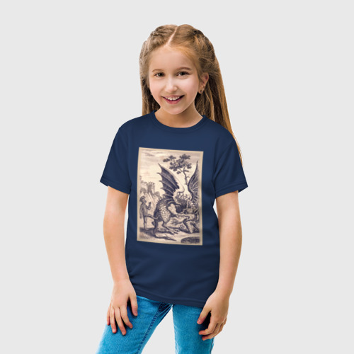 Детская футболка хлопок с принтом Рыцарь, пинающий Дракона (баллада о рыцаре Джоне Ламбтоне)), вид сбоку #3