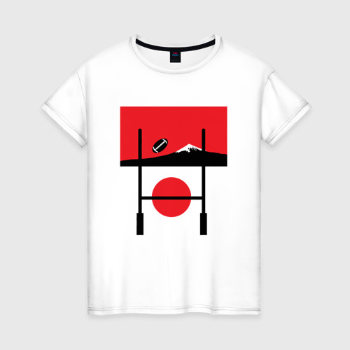 Женская футболка хлопок с принтом Регби, Япония 2019, вид спереди #2
