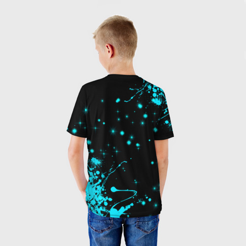 Детская футболка 3D с принтом Brawl Stars Leon shark, вид сзади #2
