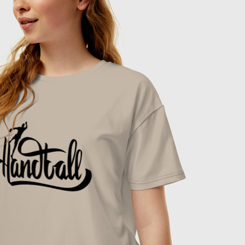 Женская футболка хлопок Oversize с принтом Handball lettering, фото на моделе #1
