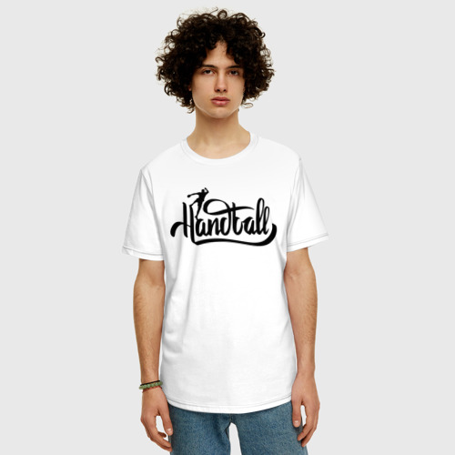 Мужская футболка хлопок Oversize с принтом Handball lettering, фото на моделе #1