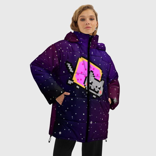 Женская зимняя куртка 3D с принтом Nyan Cat, фото на моделе #1