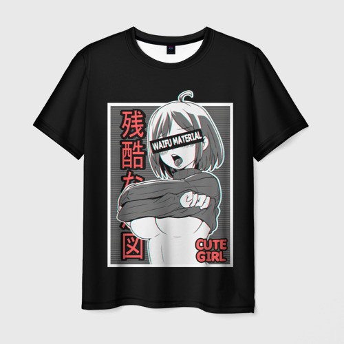 Мужская футболка 3D с принтом Ahegao waifu material, вид спереди #2