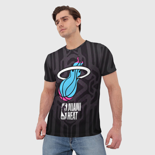 Мужская 3D футболка с принтом Miami Heat 3, фото на моделе #1