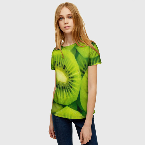 Женская футболка 3D с принтом Зеленый киви, фото на моделе #1