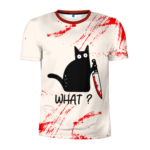 Мужская футболка 3D спортивная с принтом What cat, вид спереди #2