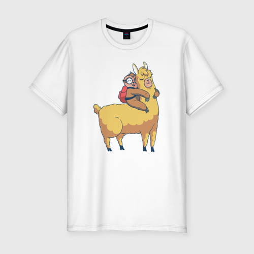 Мужская футболка хлопок Slim с принтом Ленивец и лама, вид спереди #2