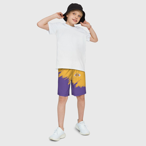 Детские спортивные шорты 3D с принтом LA LAKERS, фото на моделе #1