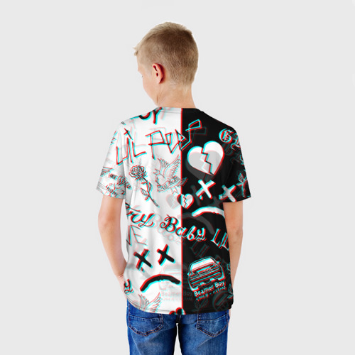 Детская 3D футболка с принтом LIL PEEP GLITCH | ЛИЛ ПИП ГЛИТЧ, вид сзади #2