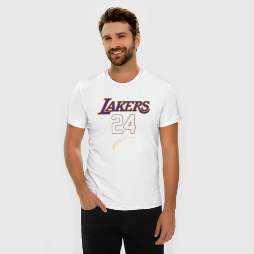 Мужская футболка хлопок Slim с принтом LA Lakers, фото на моделе #1