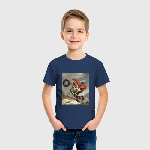 Детская футболка хлопок с принтом Байкер Наполеон, фото на моделе #1