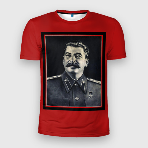 Мужская футболка 3D Slim с принтом Сталин, вид спереди #2