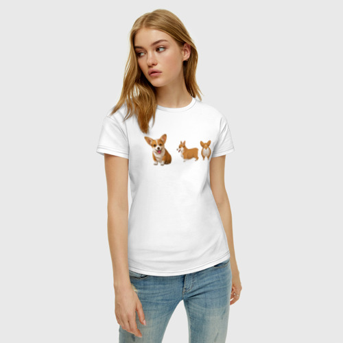 Женская футболка хлопок с принтом Корги, фото на моделе #1
