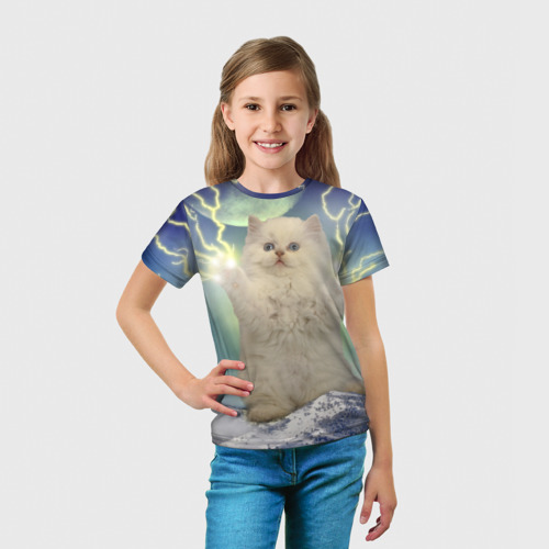 Детская футболка 3D с принтом Грозовой Котик, вид сбоку #3