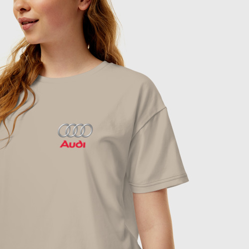 Женская футболка хлопок Oversize с принтом AUDI | АУДИ, фото на моделе #1