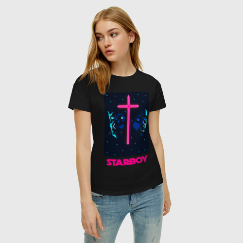 Женская футболка хлопок с принтом STARBOY, фото на моделе #1