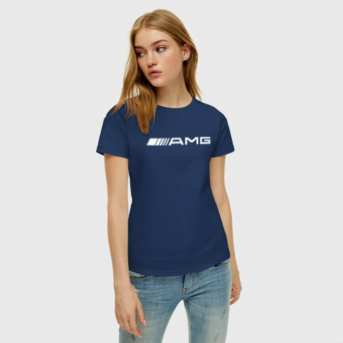 Женская футболка хлопок с принтом MERCEDES AMG | МЕРСЕДЕС АМГ (Z), фото на моделе #1