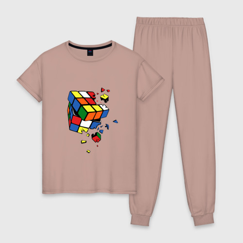 Женская пижама хлопок с принтом Кубик Рубика, вид спереди #2