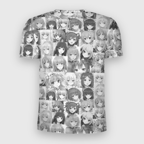 Мужская футболка 3D Slim с принтом Many faces of anime girls monochrome, вид сзади #1
