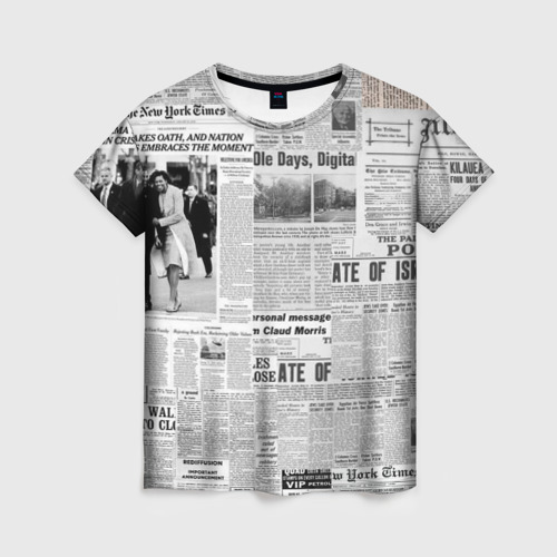 Женская футболка 3D с принтом Газета Newspaper, вид спереди #2