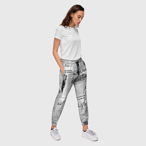Женские брюки 3D с принтом Газета Newspaper, вид сбоку #3