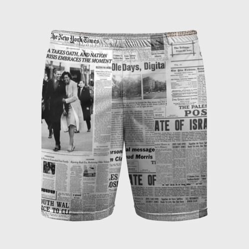 Мужские шорты спортивные с принтом Газета Newspaper, вид спереди #2