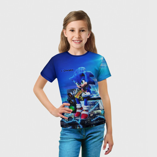 Детская 3D футболка с принтом SONIC, вид сбоку #3