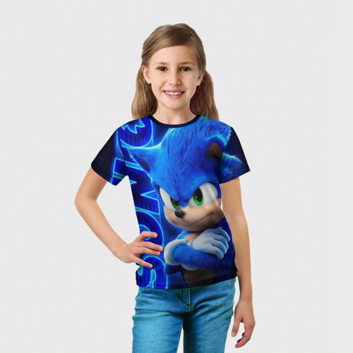 Детская 3D футболка с принтом SONIC, вид сбоку #3