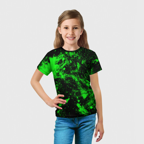 Детская футболка 3D с принтом Зелёная краска, вид сбоку #3