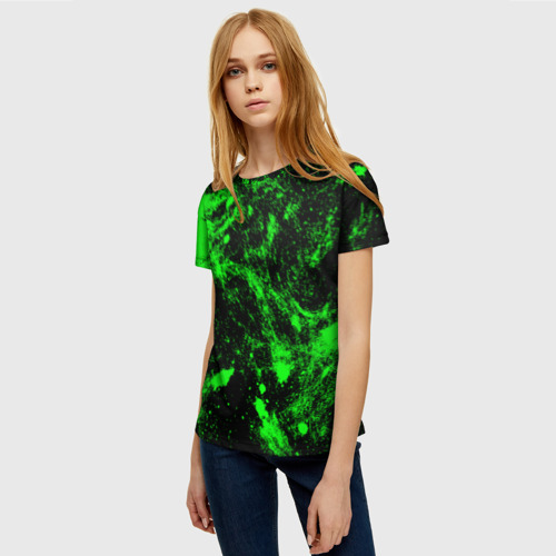 Женская футболка 3D с принтом Зелёная краска, фото на моделе #1