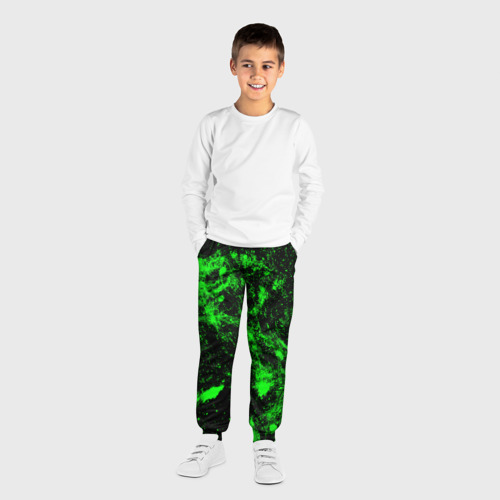 Детские брюки 3D с принтом Зелёная краска, вид сбоку #3