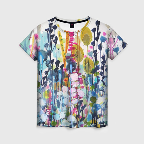 Женская футболка 3D с принтом Watercolor Flowers, вид спереди #2