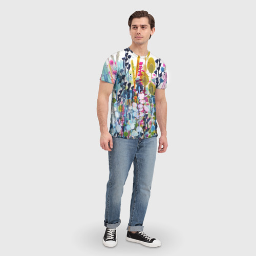 Мужская футболка 3D с принтом Watercolor Flowers, вид сбоку #3