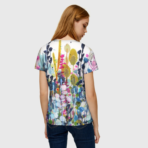 Женская футболка 3D с принтом Watercolor Flowers, вид сзади #2