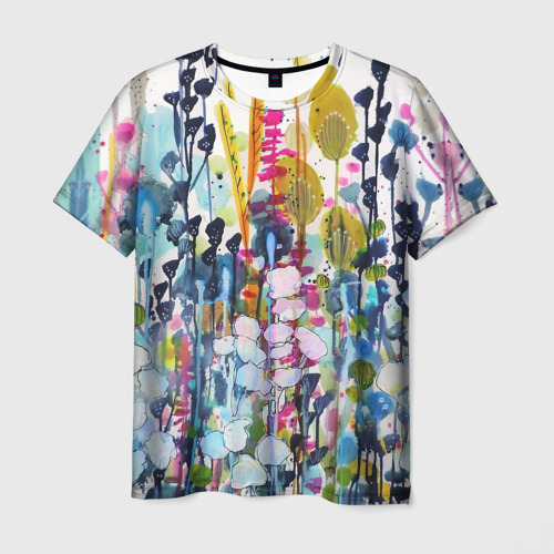 Мужская футболка 3D с принтом Watercolor Flowers, вид спереди #2