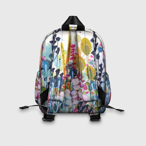 Детский рюкзак 3D с принтом Watercolor Flowers, вид сзади #2
