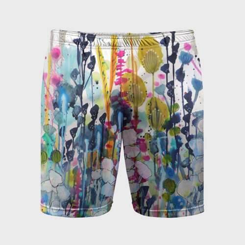 Мужские шорты спортивные с принтом Watercolor Flowers, вид спереди #2
