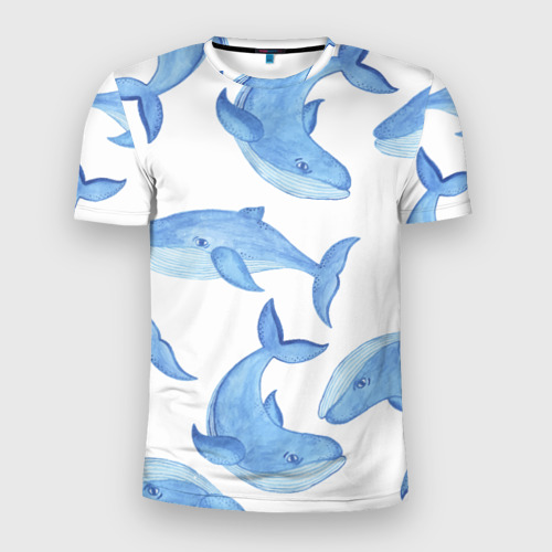 Мужская футболка 3D Slim с принтом Косяк китов, вид спереди #2